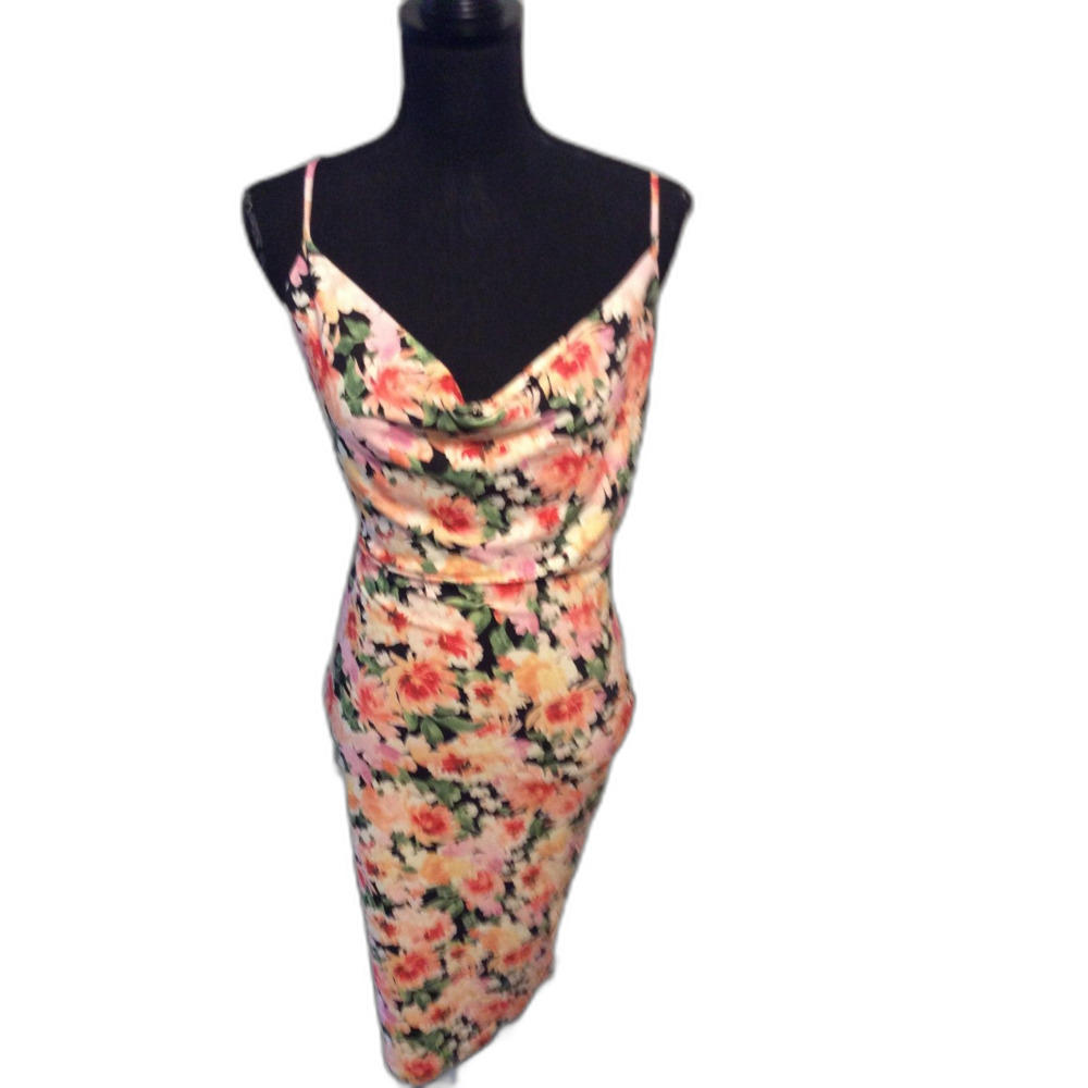 Iris Floral Slip Dress Midi Medium M Drop Neckline